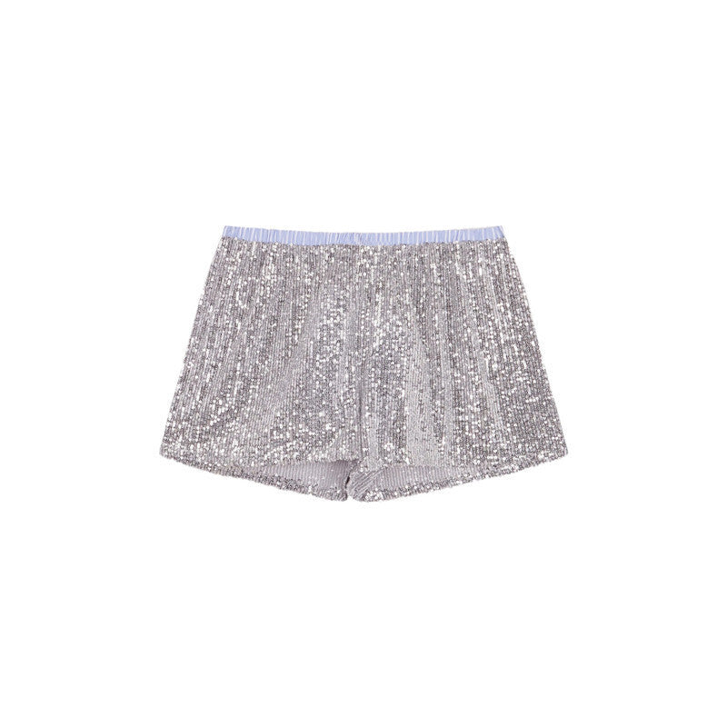 Glitzerndes Shorts-Set mit kontrastfarbenem Hemd