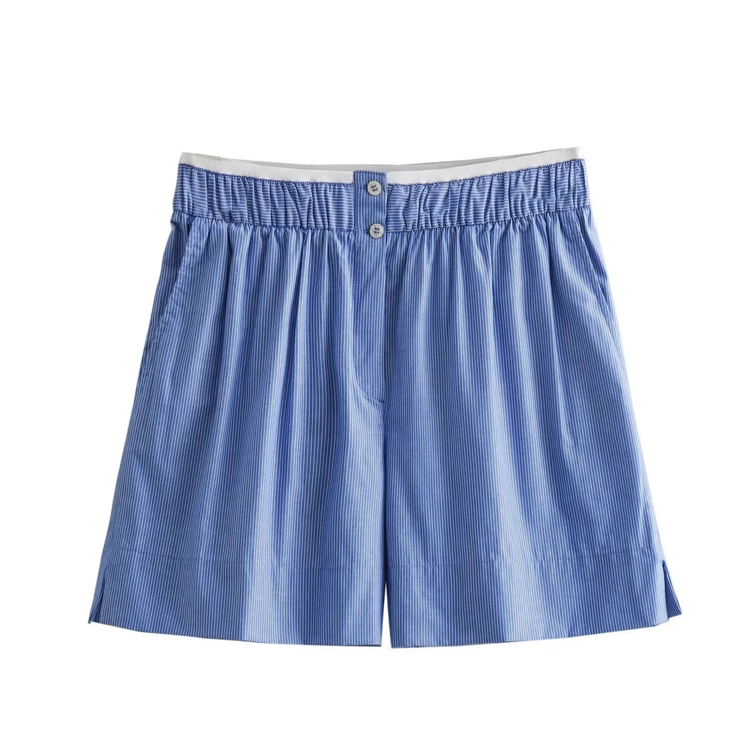 Zweiteiliges Set mit gestreiftem Hemd und Shorts mit hoher Taille