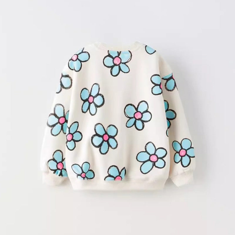 Mädchen Sweatshirt mit Blumen-, Bogen- und Segelboot-Muster