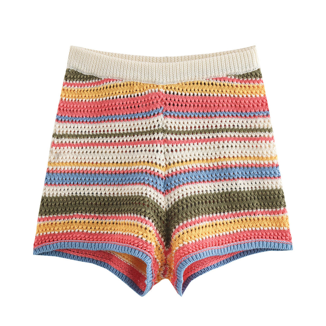 Kurzärmeliges Set mit gestreifter Strickjacke und Shorts