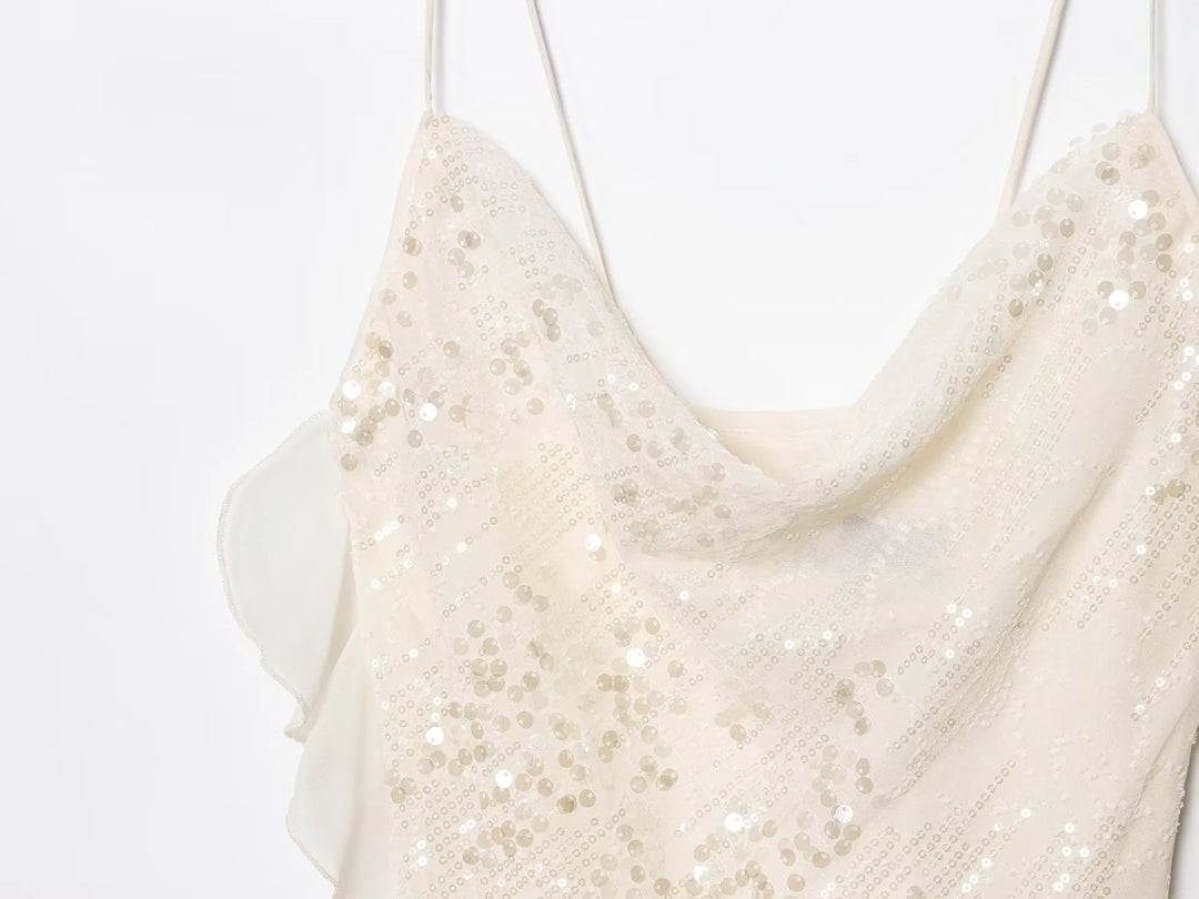 Kurzes Pailletten-Kleid mit Camisole-Stil und Stufenrock