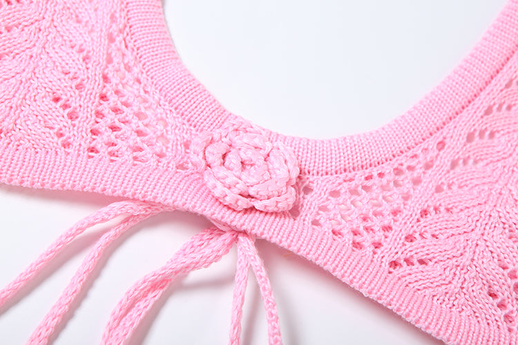 Gestricktes 2-teiliges Set mit Neckholder-Top und transparentem Maxirock