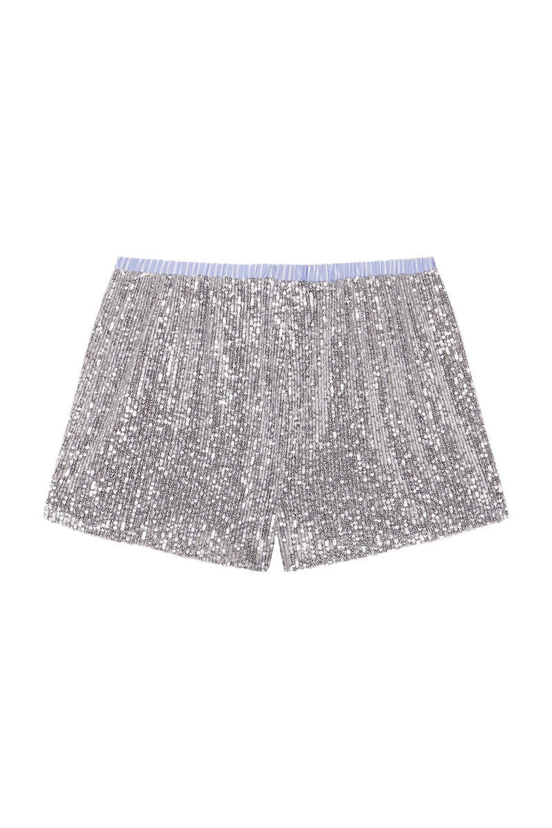 Glitzerndes Shorts-Set mit kontrastfarbenem Hemd