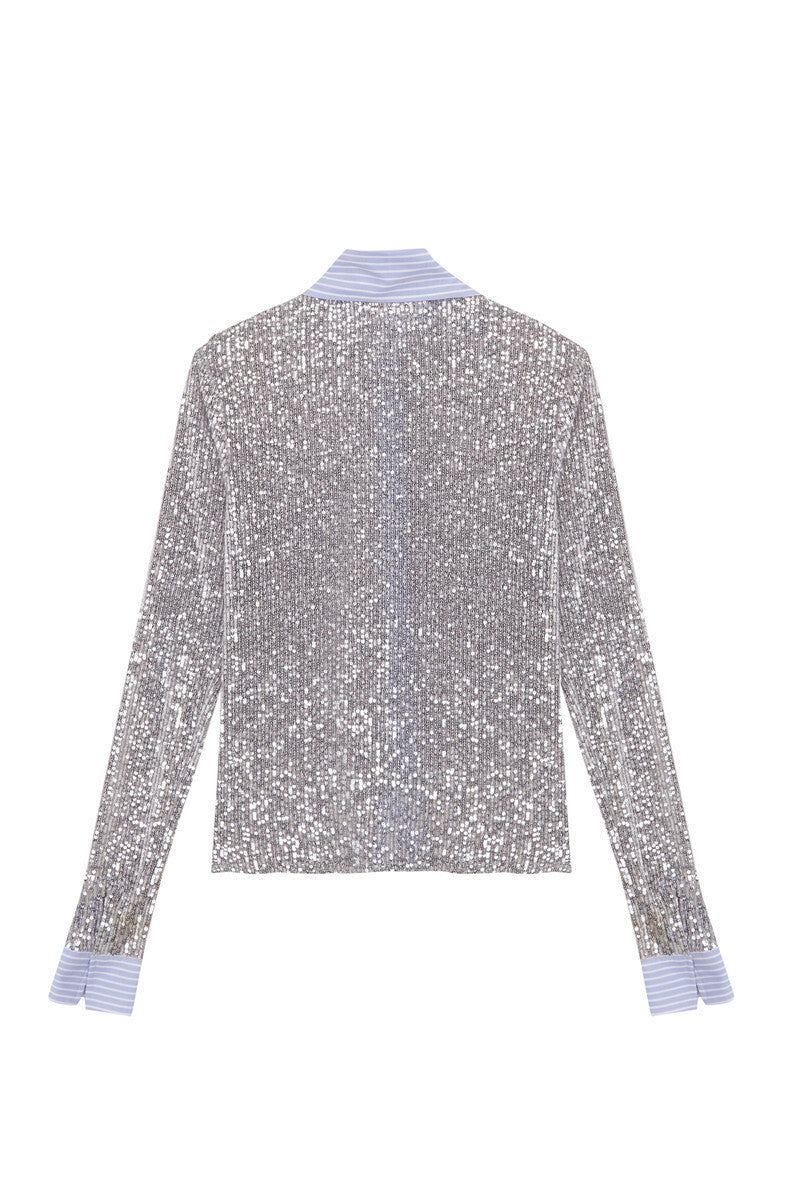 Glitzerndes Shorts-Set mit kontrastfarbenem Hemd