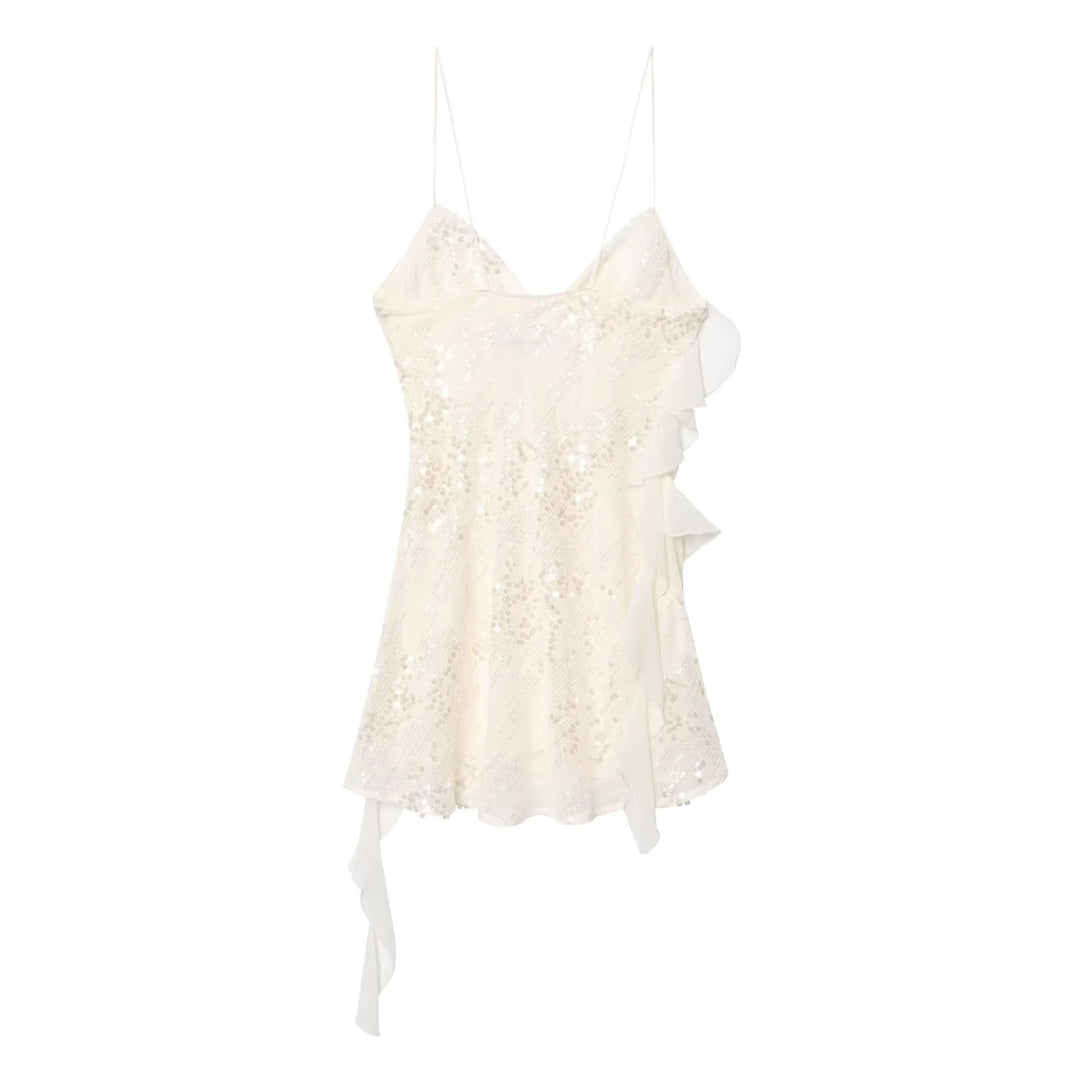 Kurzes Pailletten-Kleid mit Camisole-Stil und Stufenrock