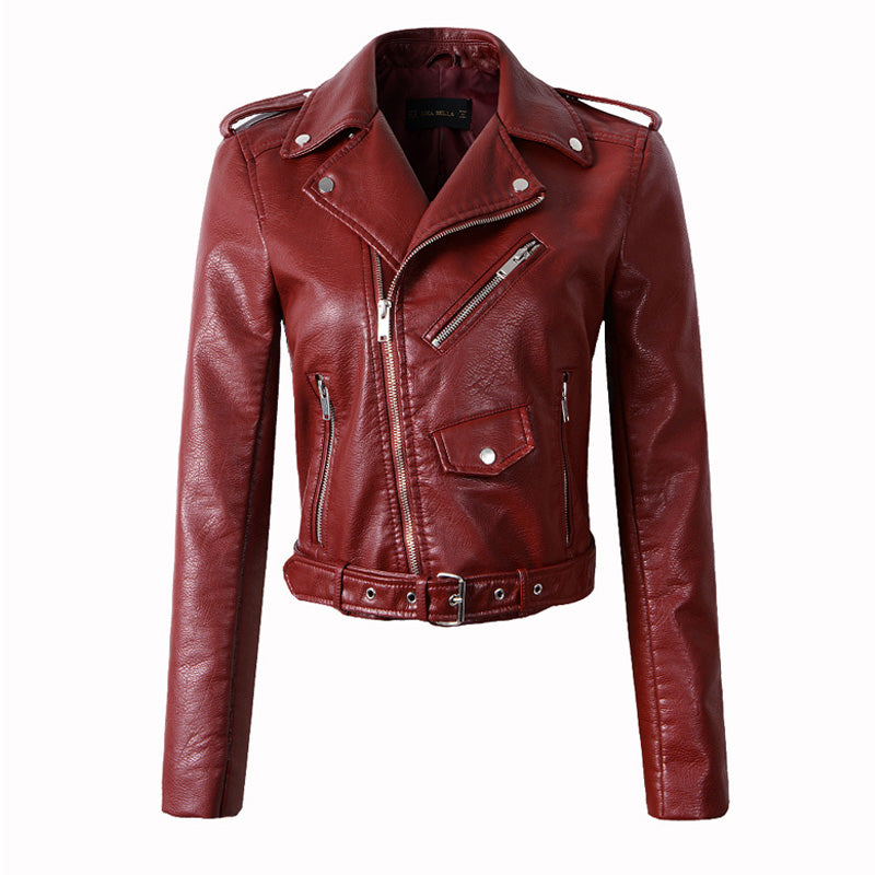 Motorrad-Lederjacke aus Kunstleder mit Revers