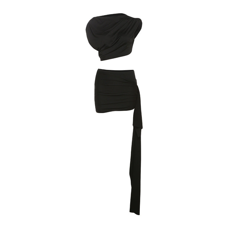 Gefaltetes Zweiteiler-Set mit Crop-Top und Minirock
