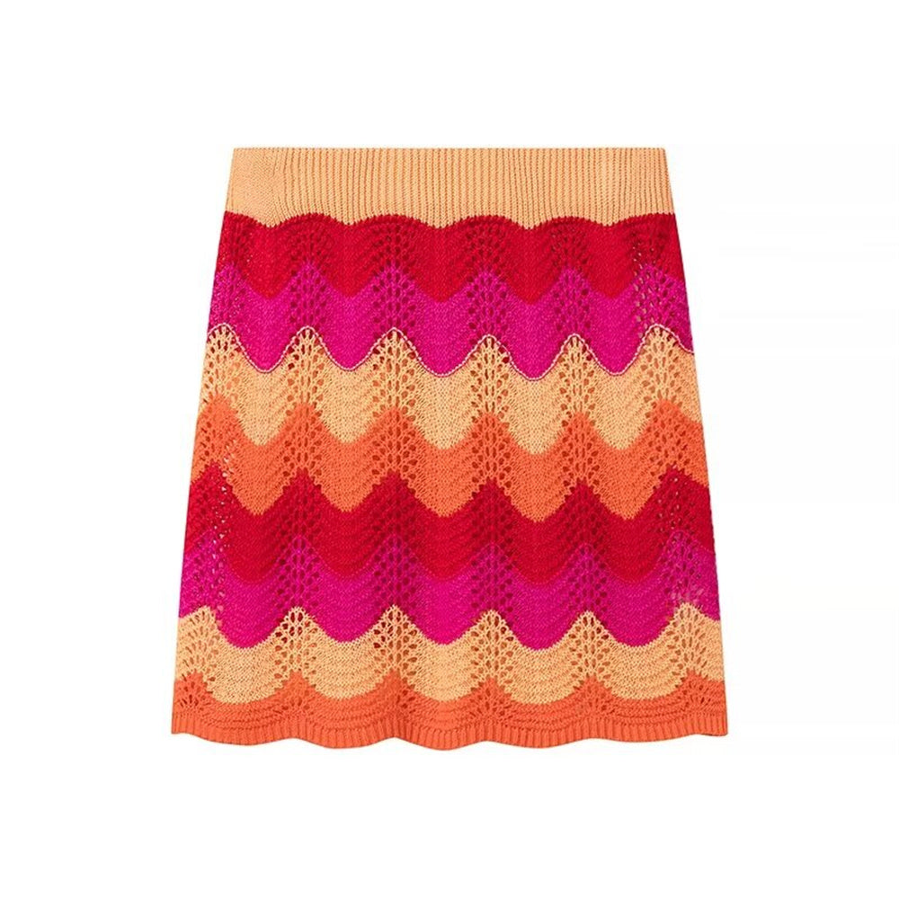 Gestricktes Set mit kurzem Pullover und Mesh-Rock