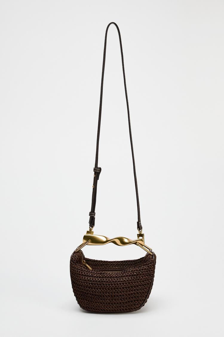 Halbmond-Schultertasche aus Strohgeflecht
