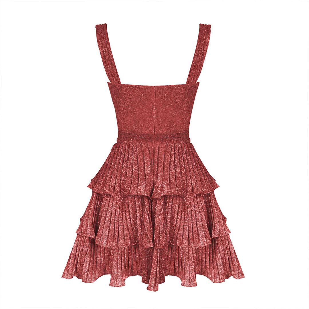 Glänzendes, Minikleid mit geschichteten Rüschen
