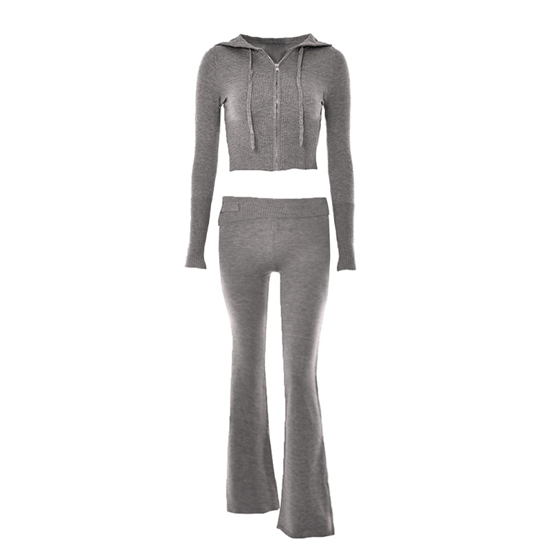 Gestricktes Hoodie-Oberteil und Hosen-Set