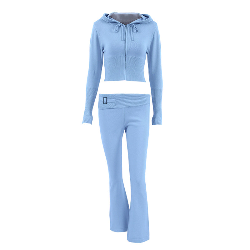 Gestricktes Hoodie-Oberteil und Hosen-Set