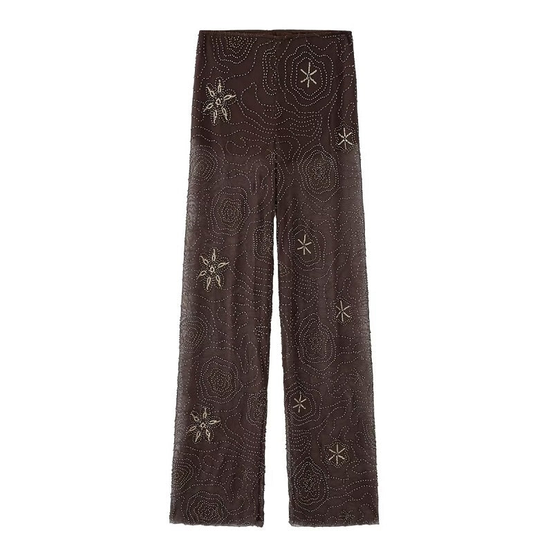 Weite Hose mit Pailletten- und Perlendruck
