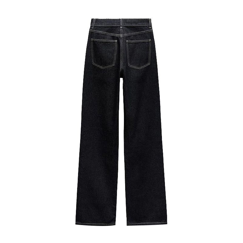 Zweiteiliger Vintage-Denim-Anzug mit Revers-Mantel und Jeans mit weitem Bein