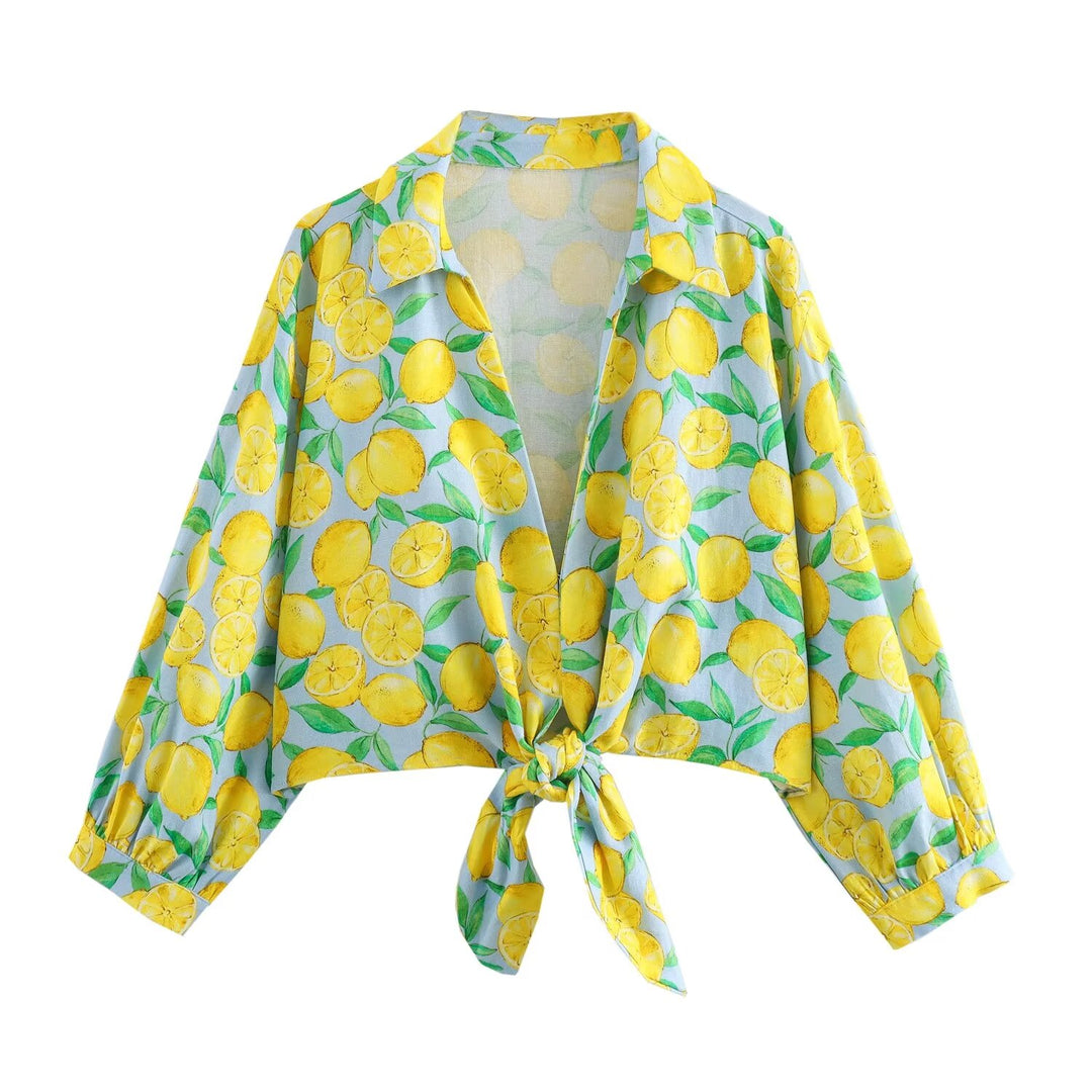 Kurzes Hemd mit Zitronen-Print und Shorts aus Leinen