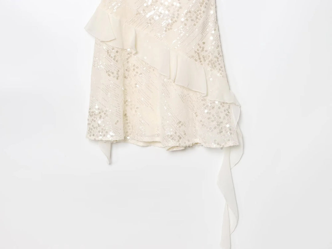 Kurzes Pailletten-Kleid mit Camisole-Stil und Stufenrock