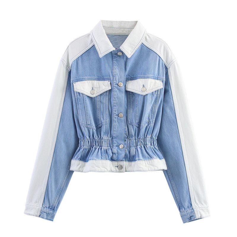 Patchwork-Jeans-Set mit Jacke und gerader Hose