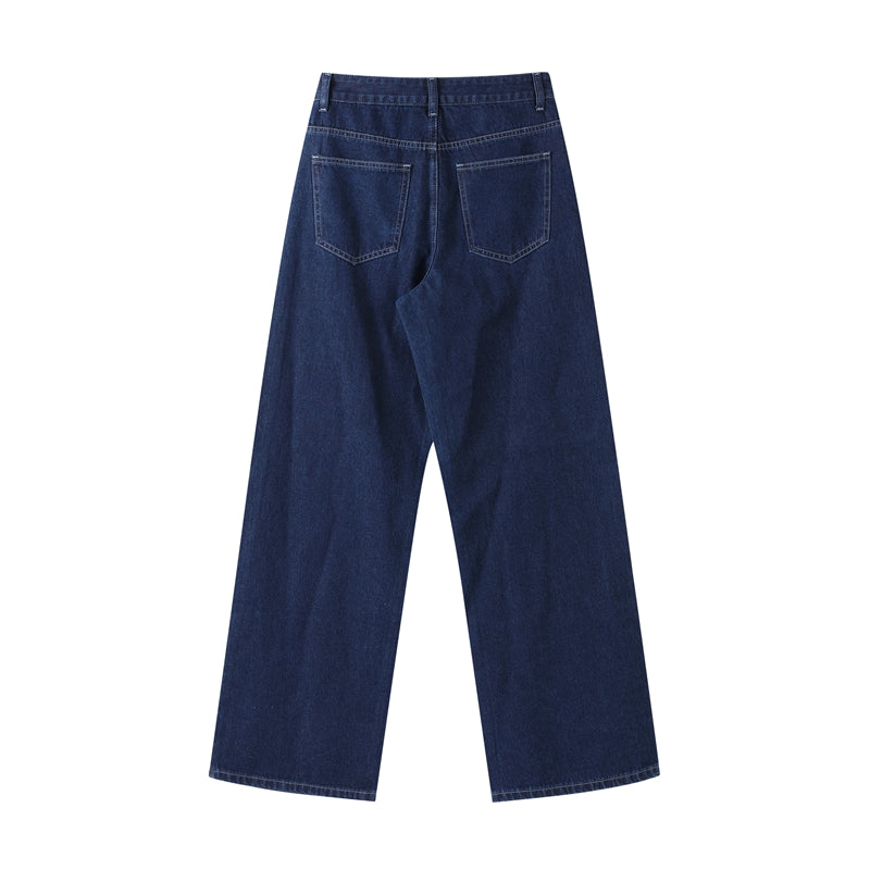 Zweiteiliges Denim-Set mit einreihigem Mantel und Jeans mit weitem Bein