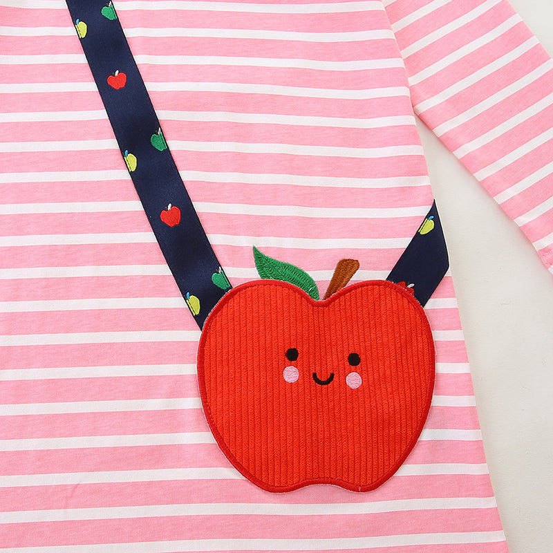 Little Maven Mädchen Langarm-Kleid mit Apfel-Applikation