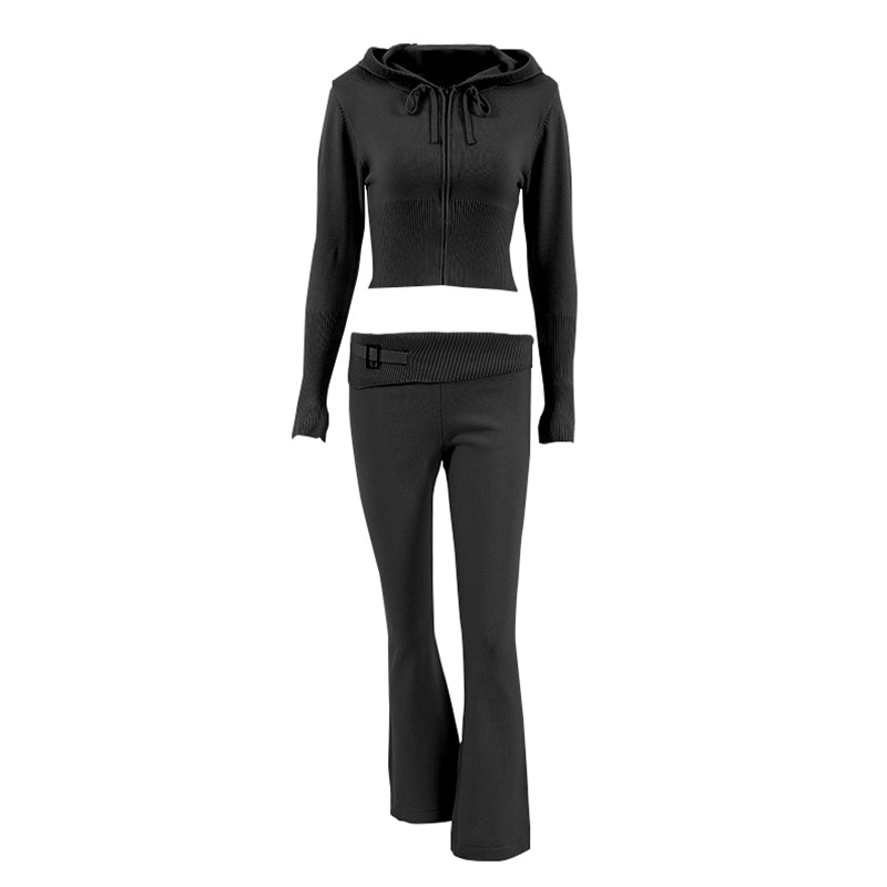Gestricktes Hoodie-Oberteil und Hosen-Set