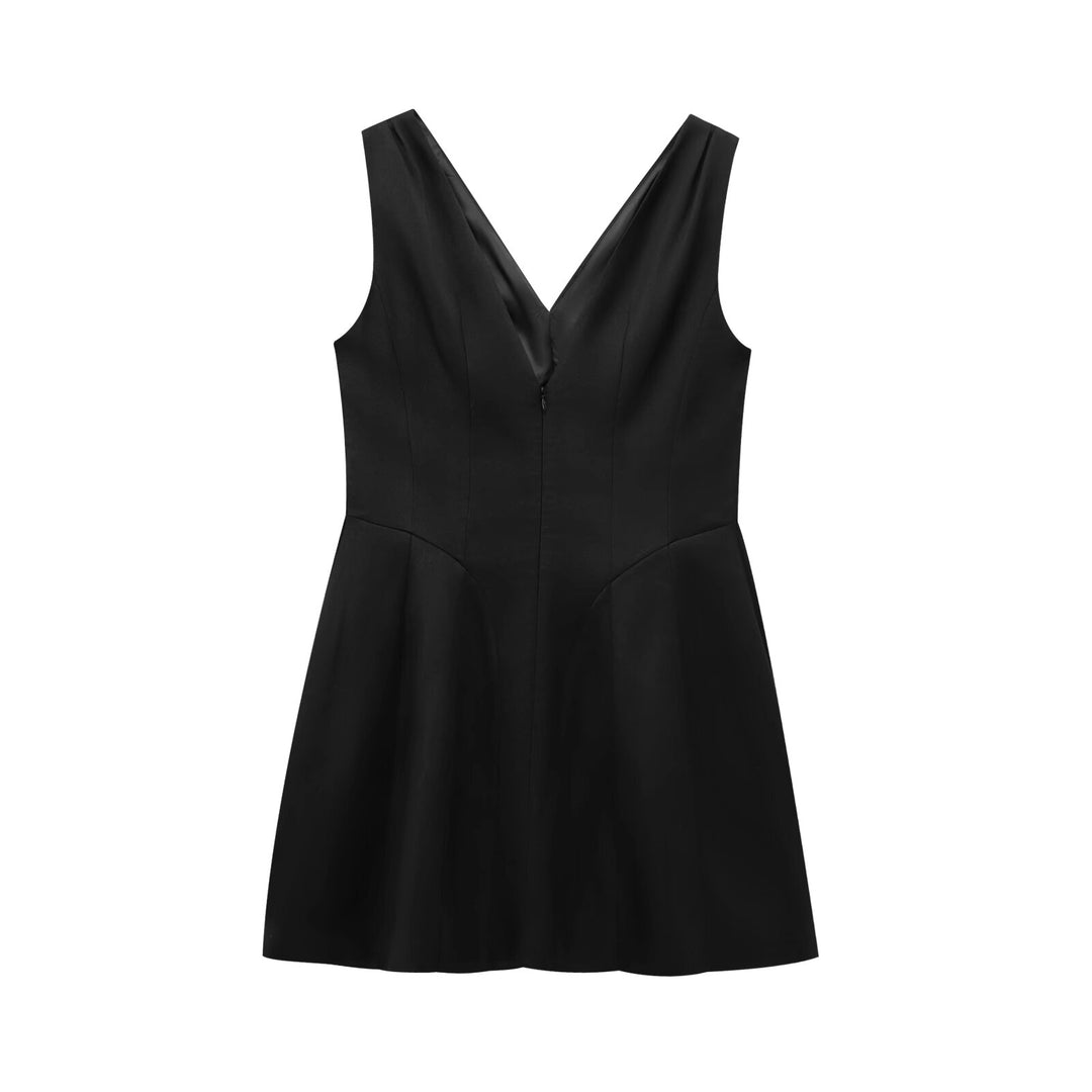 Süßes Mini-Kleid mit V-Ausschnitt und Reißverschluss
