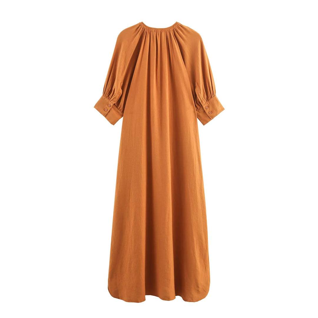 Lässiges Midi-Kleid mit V-Ausschnitt und halben Ärmeln