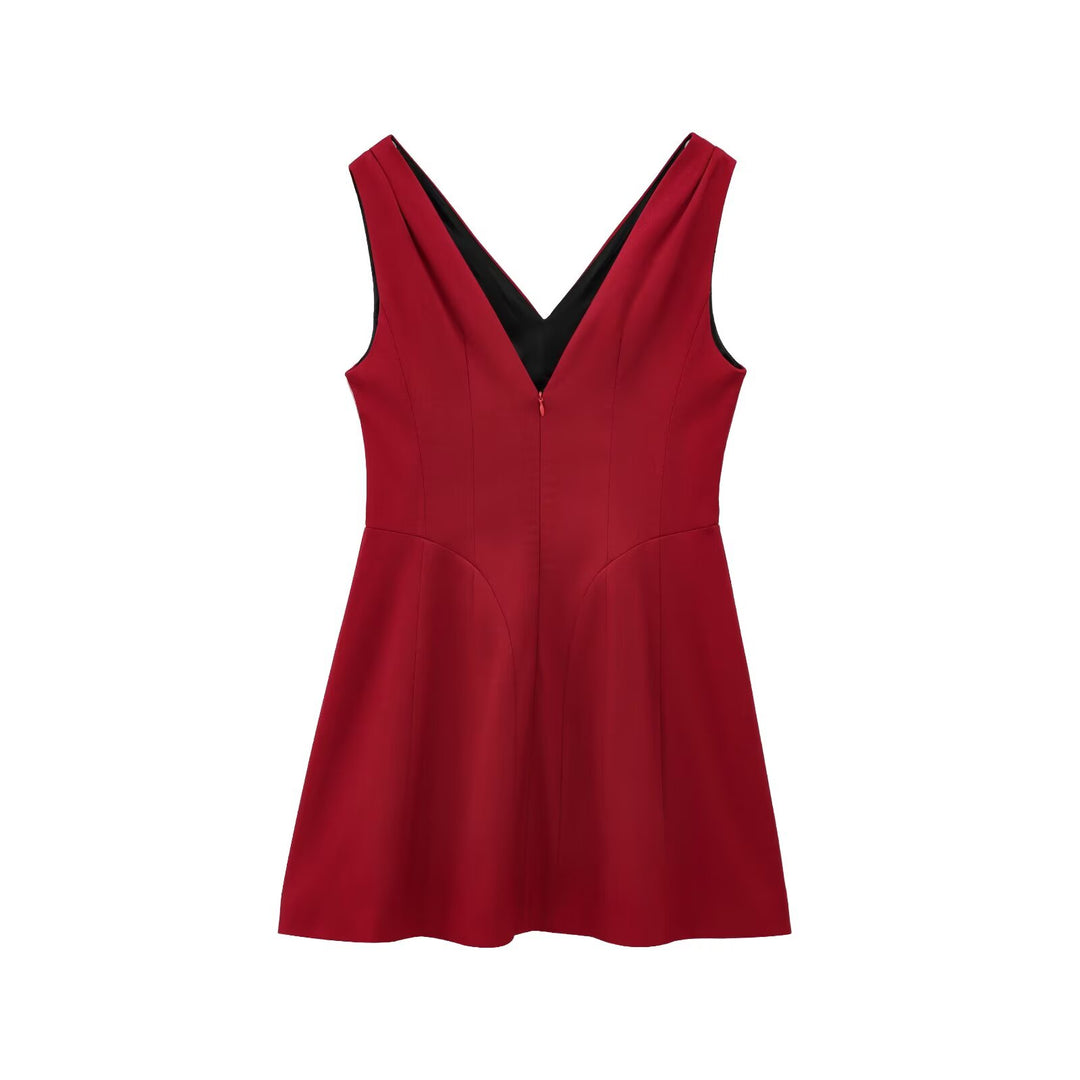 Süßes Mini-Kleid mit V-Ausschnitt und Reißverschluss