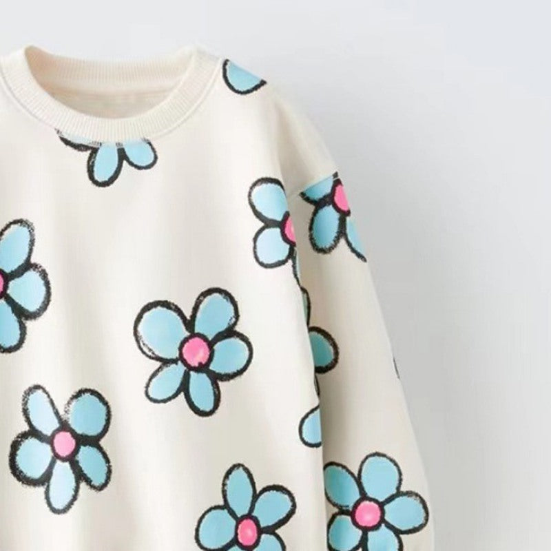 Mädchen Sweatshirt mit Blumen-, Bogen- und Segelboot-Muster