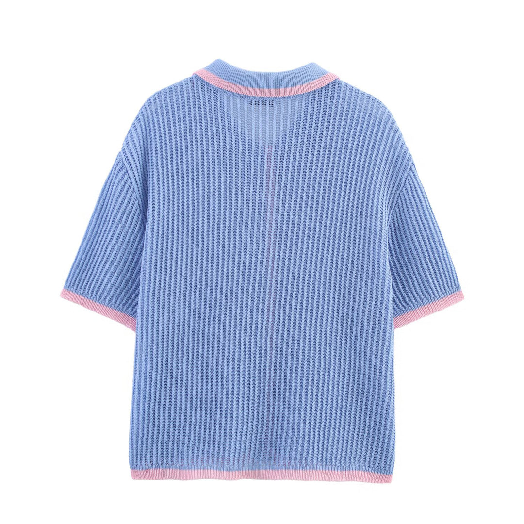 Locker gestricktes Poloshirt und Shorts-Set