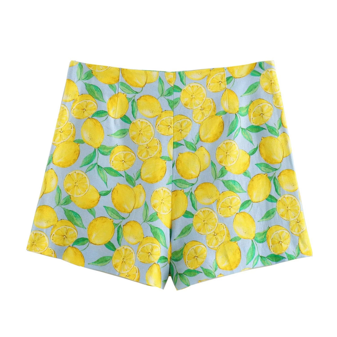 Kurzes Hemd mit Zitronen-Print und Shorts aus Leinen