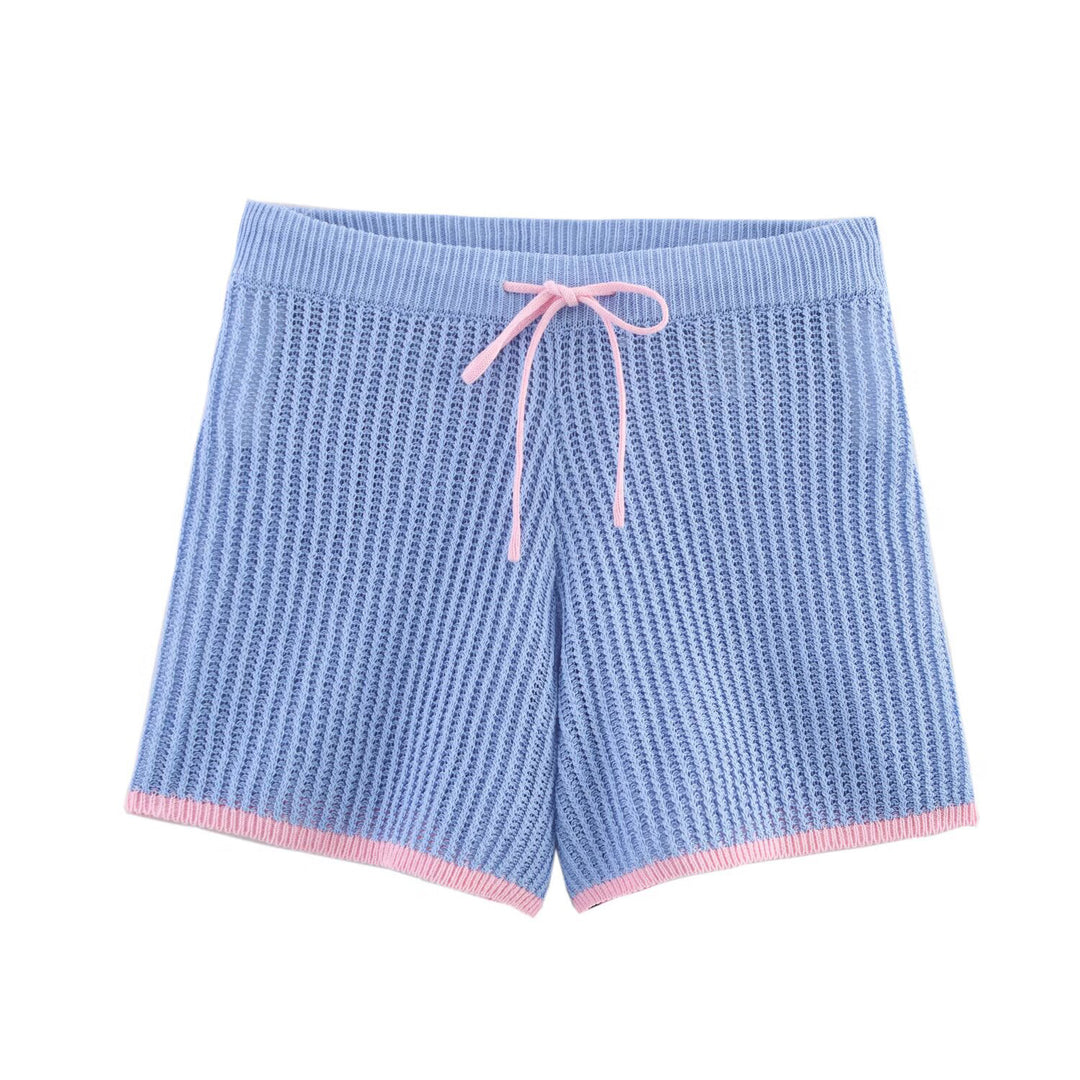 Locker gestricktes Poloshirt und Shorts-Set