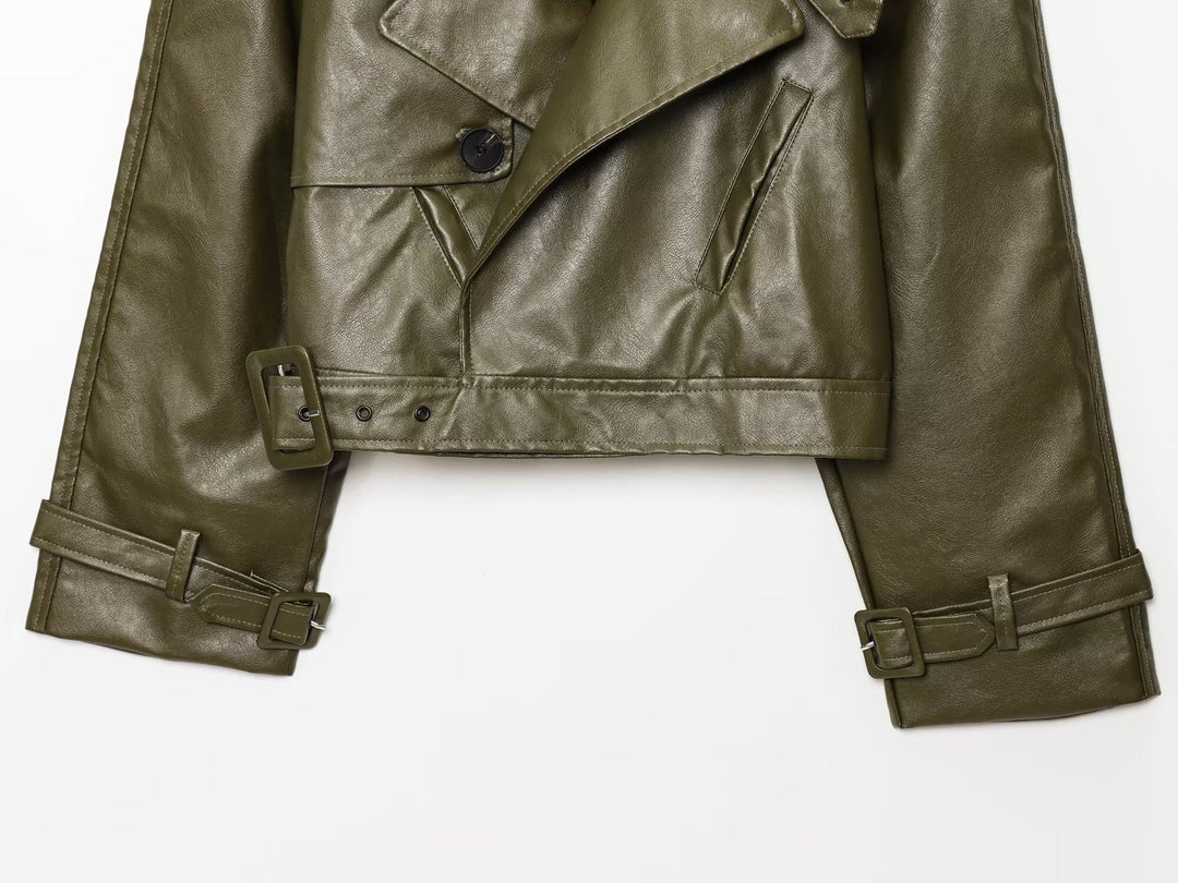 Kurze Motorradjacke aus PU-Leder mit langen Ärmeln