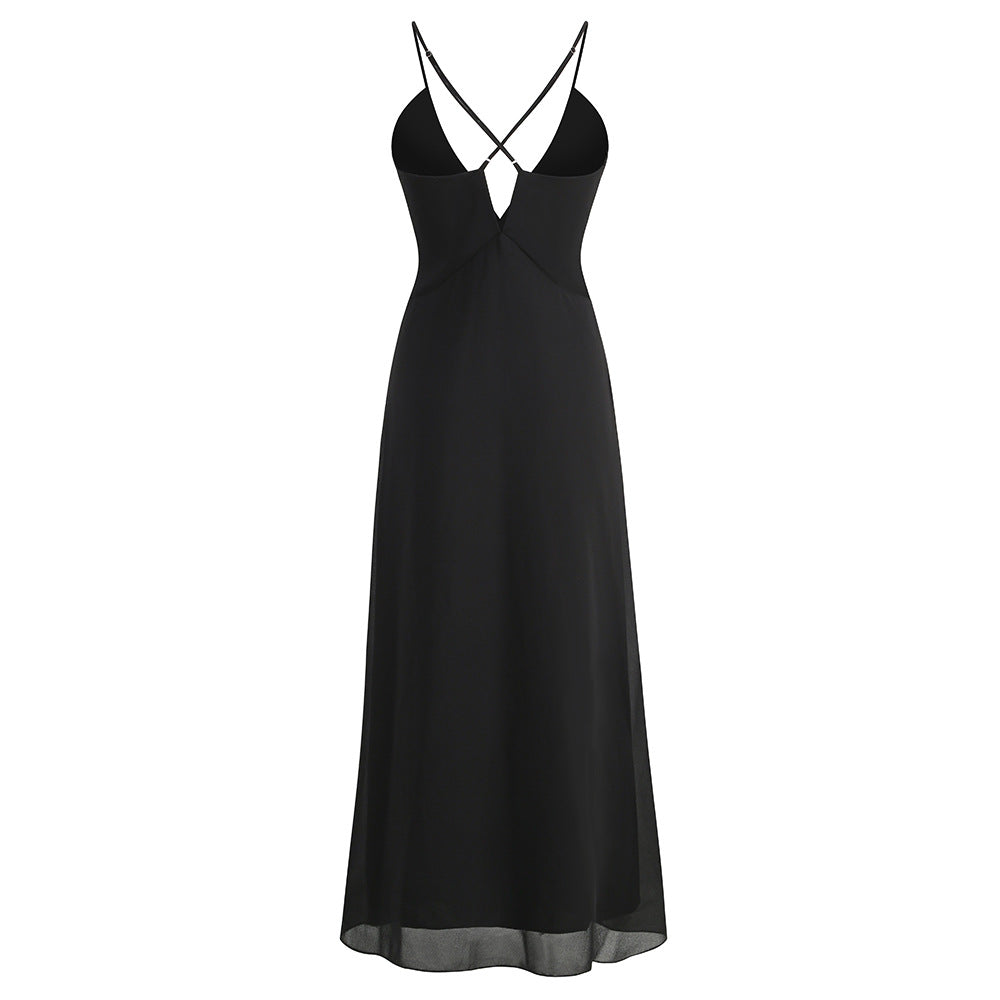 Elegantes, rückenfreies langes Kleid mit 3D-Blumen