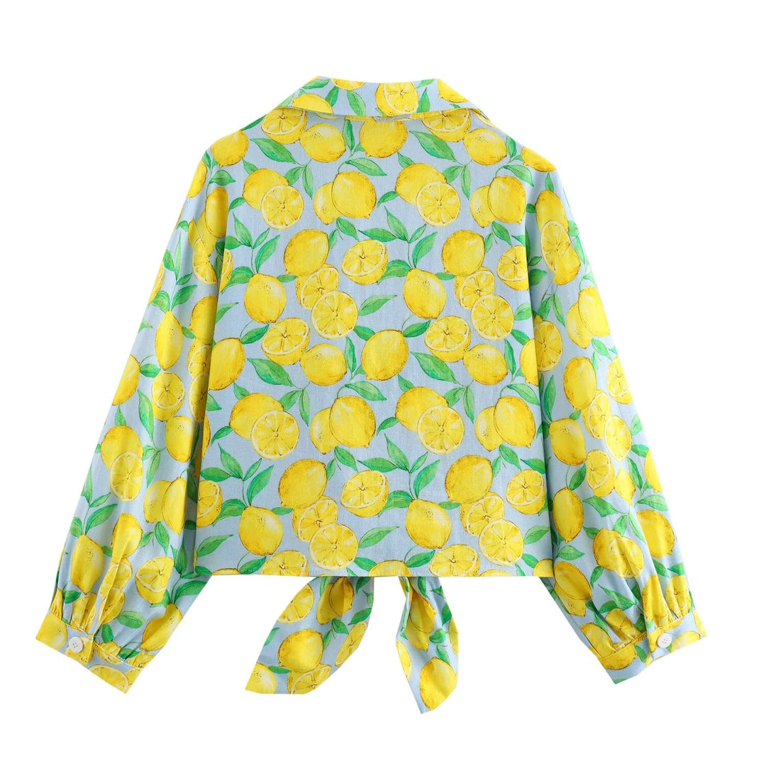 Kurzes Hemd mit Zitronen-Print und Shorts aus Leinen