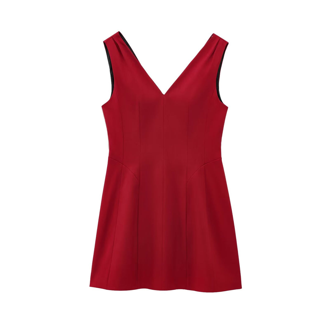 Süßes Mini-Kleid mit V-Ausschnitt und Reißverschluss
