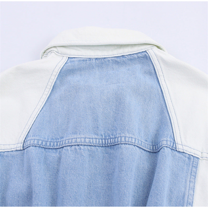 Patchwork-Jeans-Set mit Jacke und gerader Hose