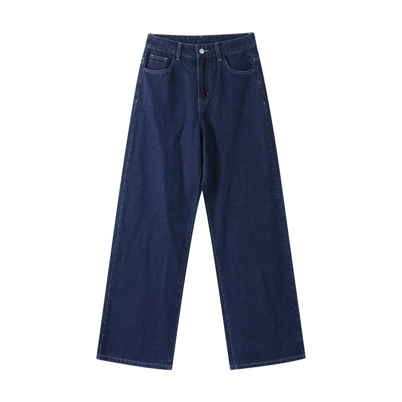 Zweiteiliges Denim-Set mit einreihigem Mantel und Jeans mit weitem Bein