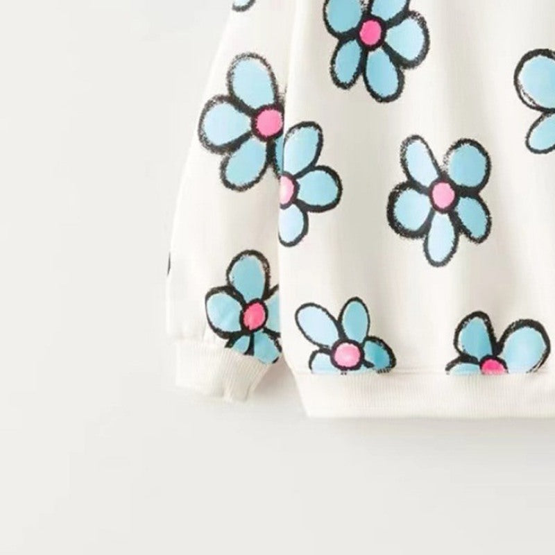 Mädchen Sweatshirt mit Blumen-, Bogen- und Segelboot-Muster