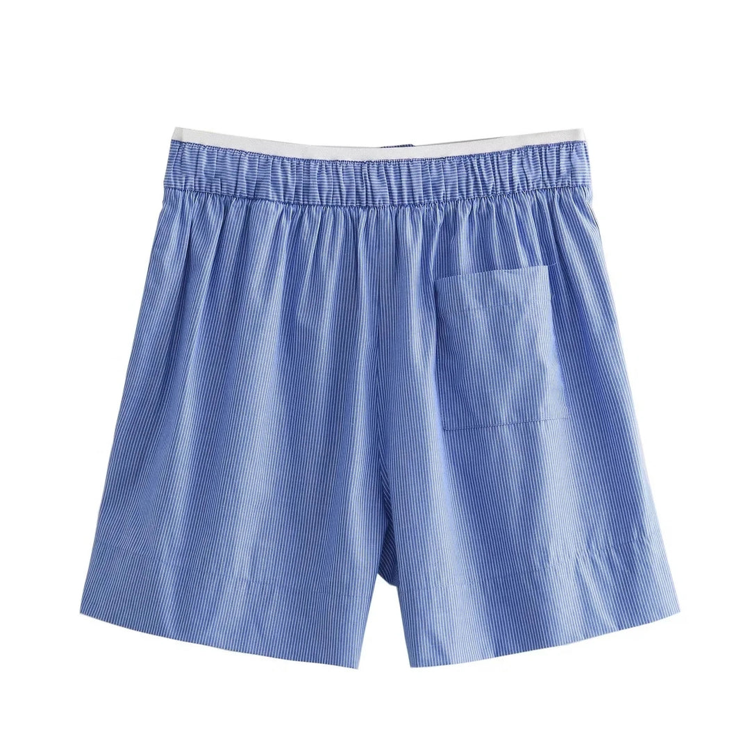 Zweiteiliges Set mit gestreiftem Hemd und Shorts mit hoher Taille