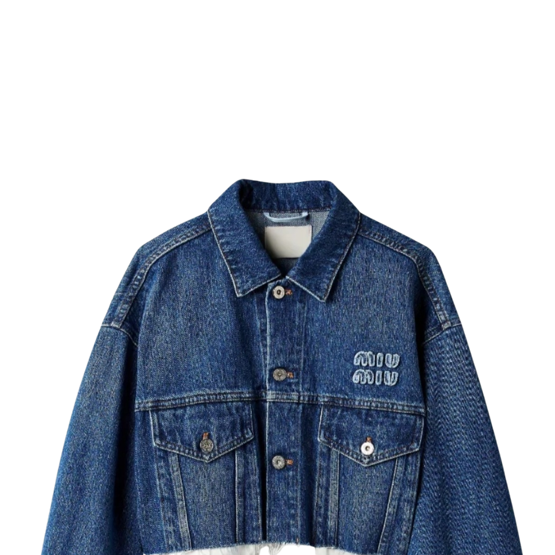 Kurze Jeansjacke mit Logo-Stickere