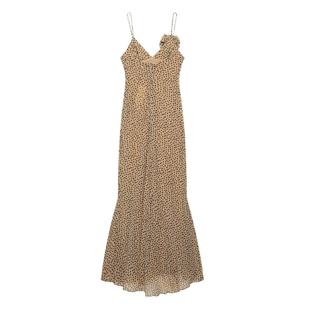 Maxikleid mit Spaghettiträgern im Tupfen- oder Blumenmuster
