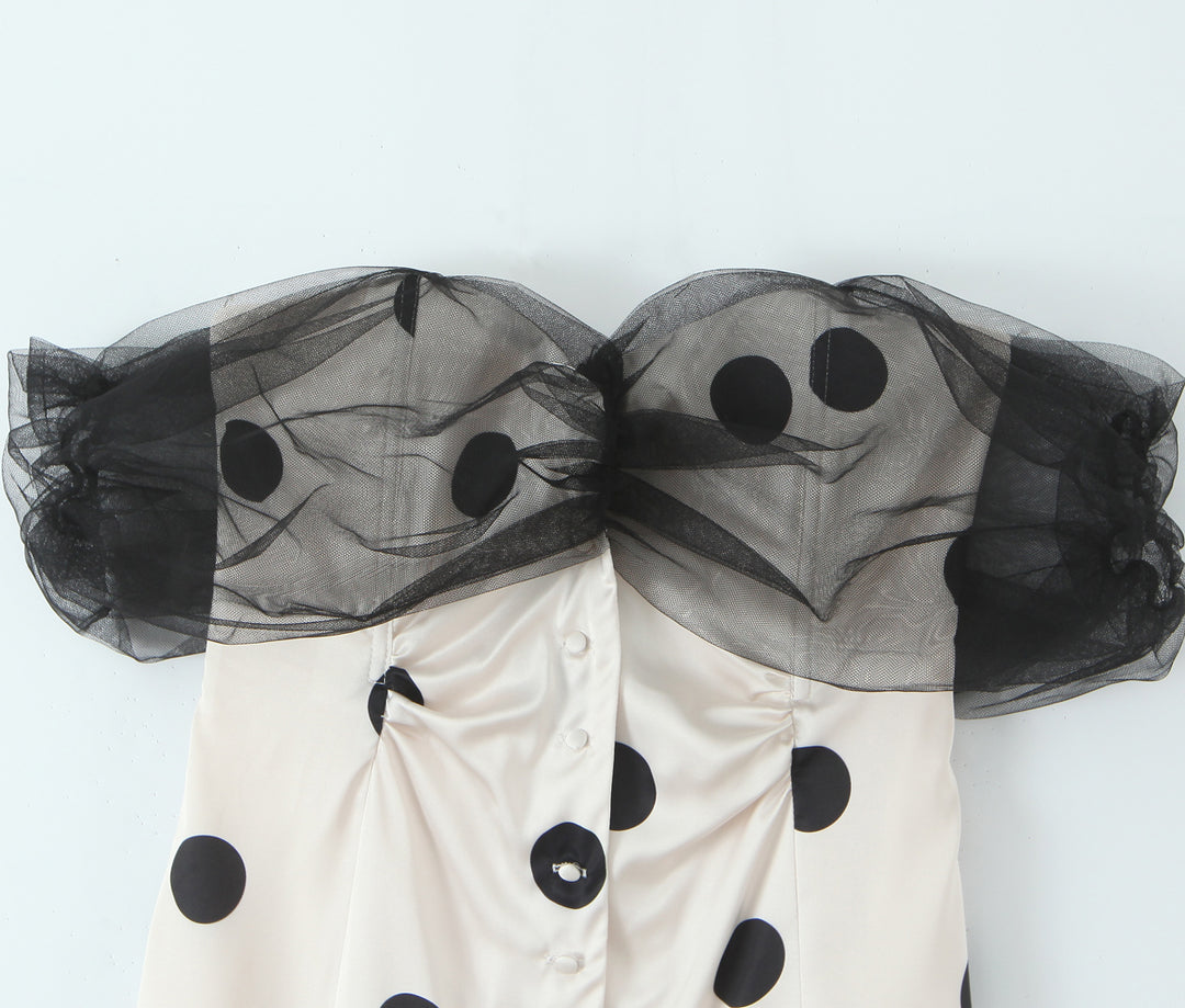 Elegantes, gepunktetes Mini-Kleid aus Mesh mit One-Shoulder-Design