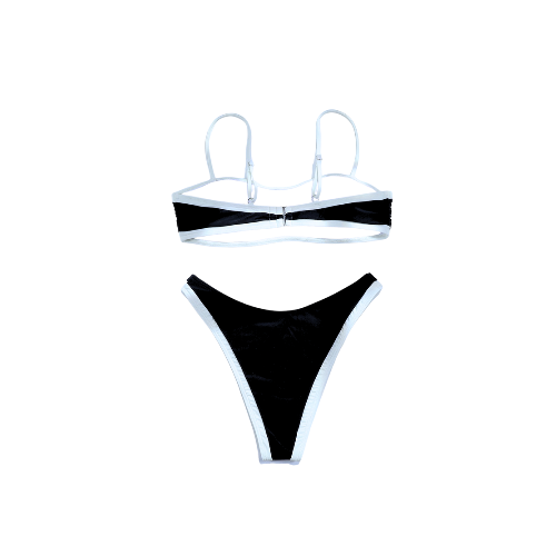 Schwarzer Bikini-Badeanzug mit hohem Beinausschnitt