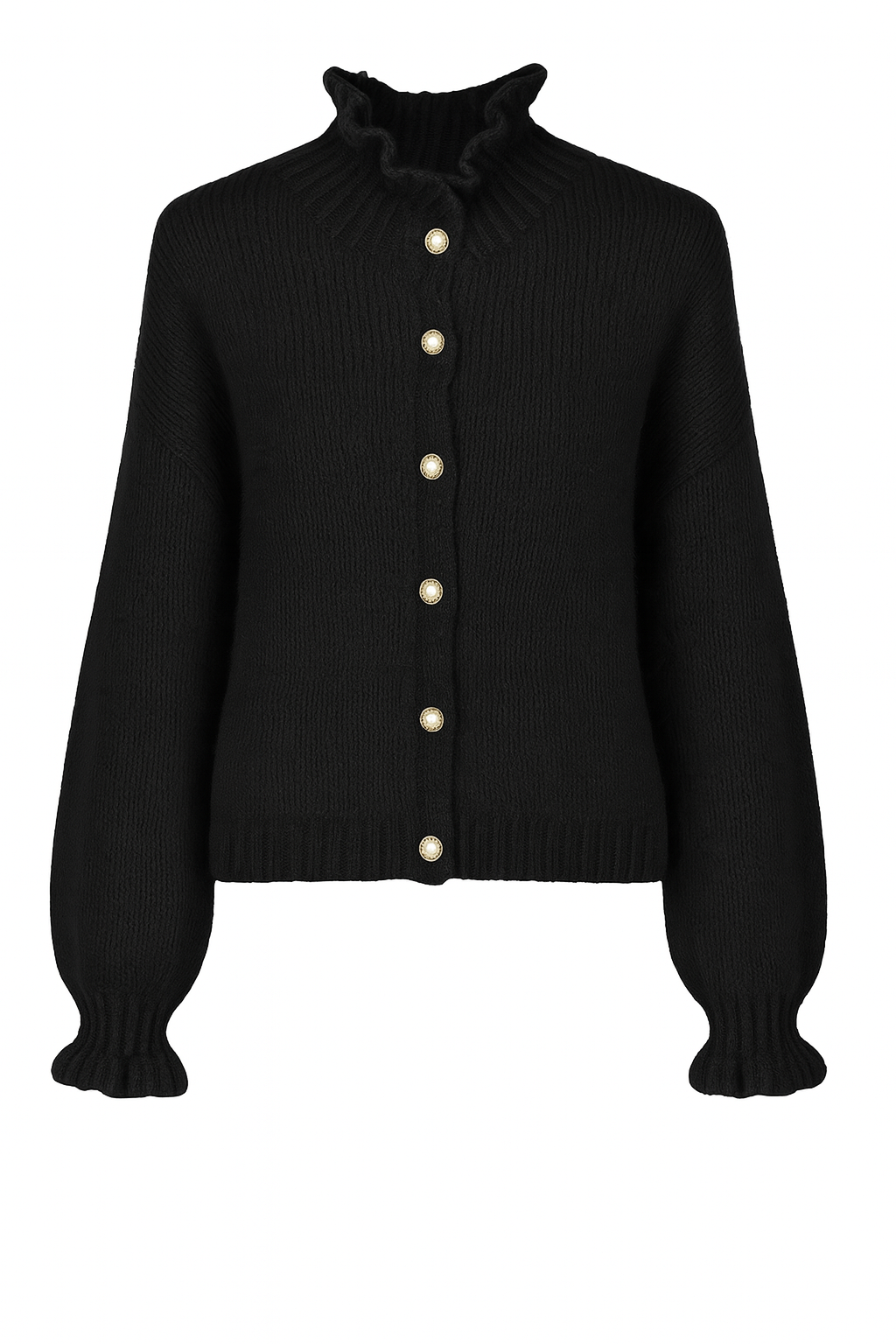 Rüschen-Cardigan mit Perlenknöpfen